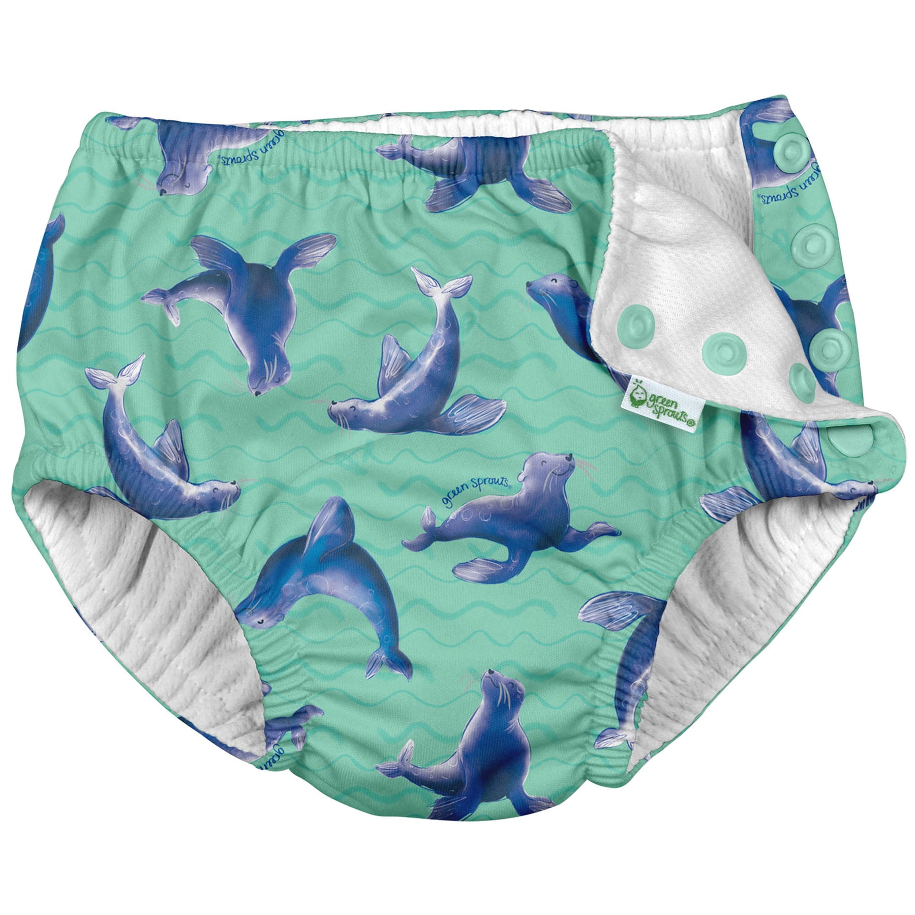 Eco Snap Swim Diaper with Gusset - Seafoam Sea Lions by Green Sprouts ...