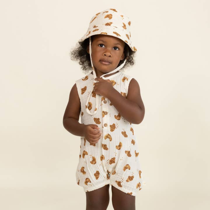 Organic Sleeveless Bubble Romper -Croissant by Makemake Organics