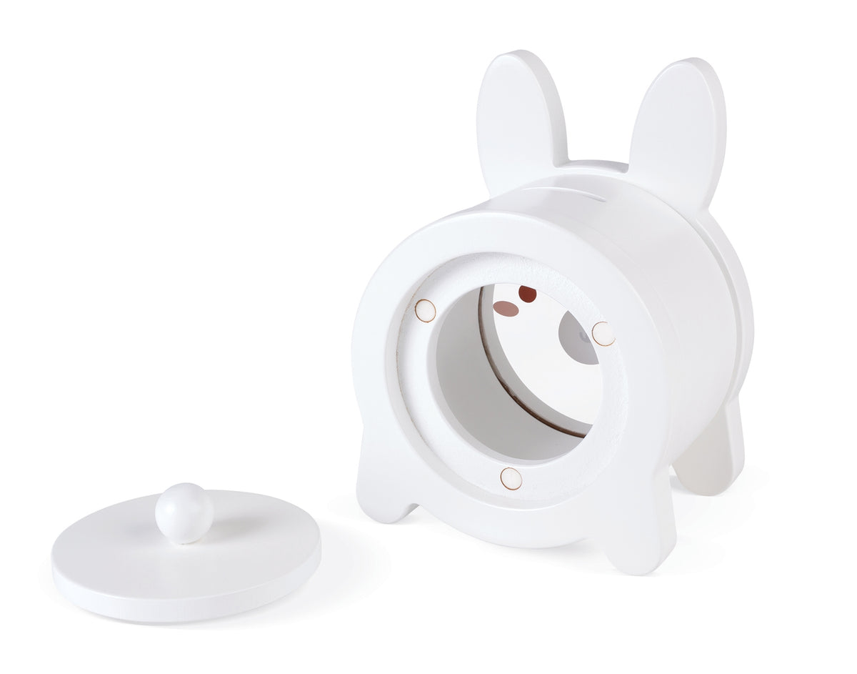 A white rabbit-shaped container with a matching round lid, photographed on a clean white background.