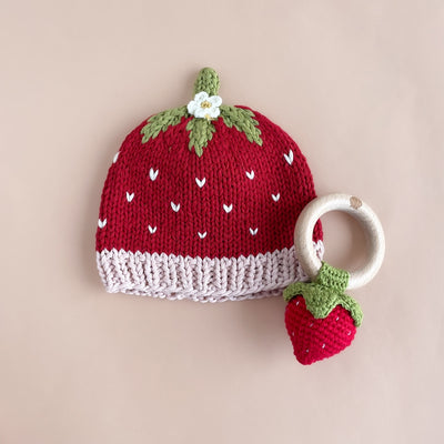 Cotton Crochet Rattle Teether - Red Strawberry by The Blueberry Hill