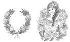 Illustration of a girl with flowers and a wreath on a white background