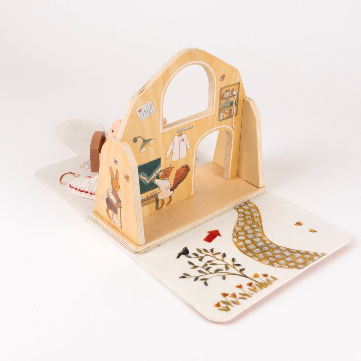 Wooden toy with animal illustrations on a white background