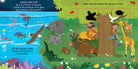 Illustrated book page with Adam and Eve in the Garden of Eden surrounded by animals.