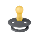 Gray and yellow pacifier on a white background