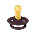 Purple and yellow pacifier on a white background