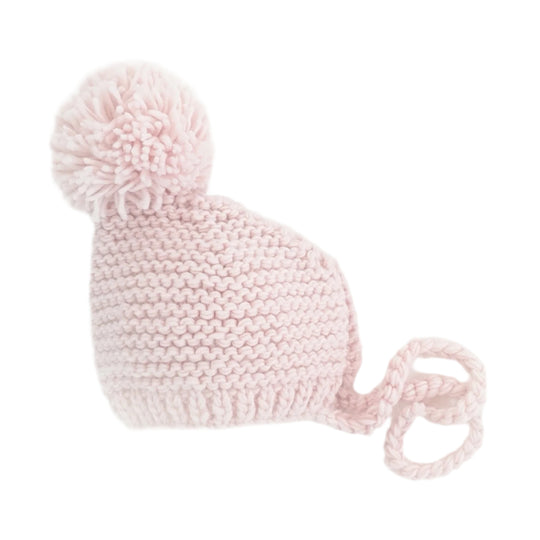 Garter Stitch Knit Bonnet - Blush by Huggalugs
