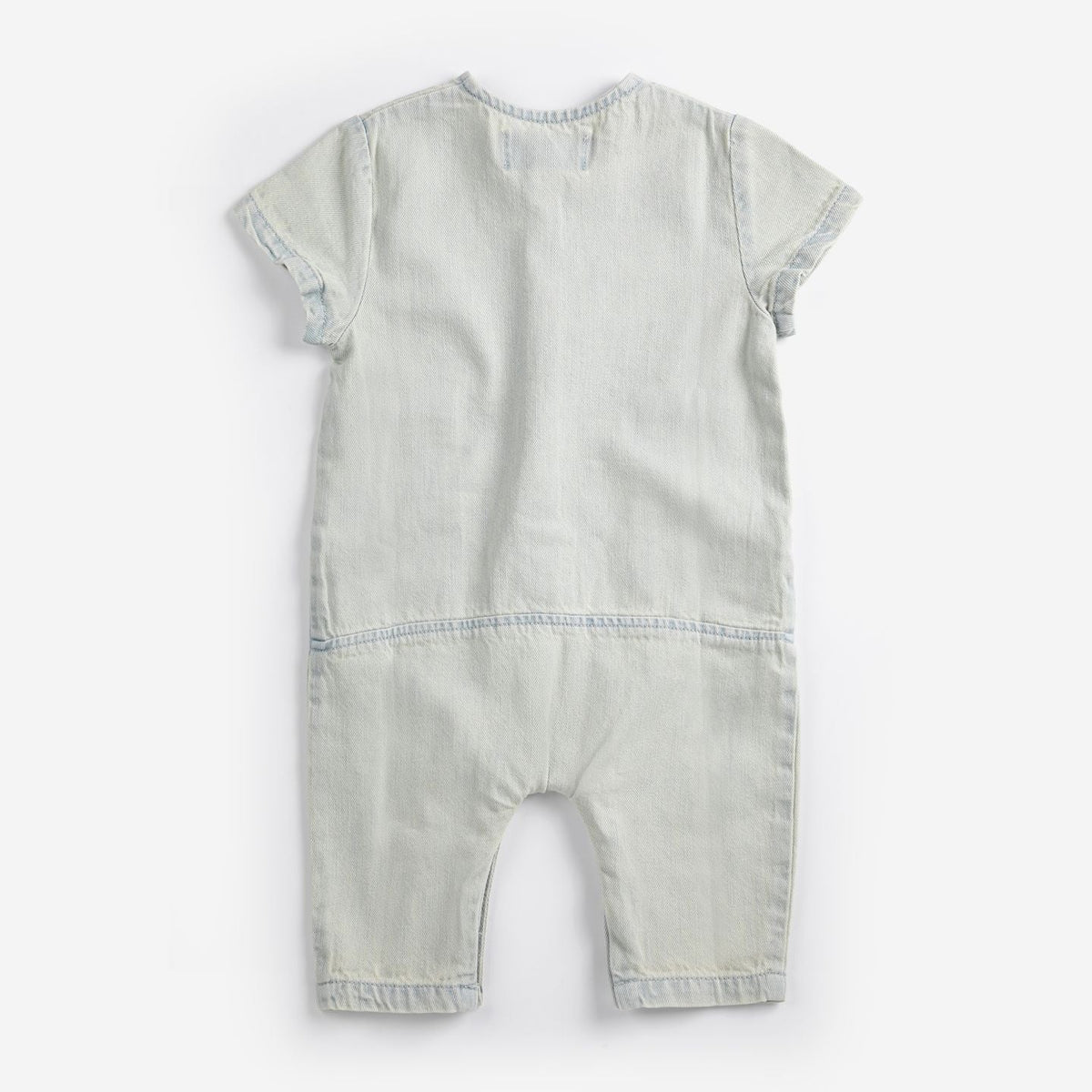 Light blue baby romper on a white background