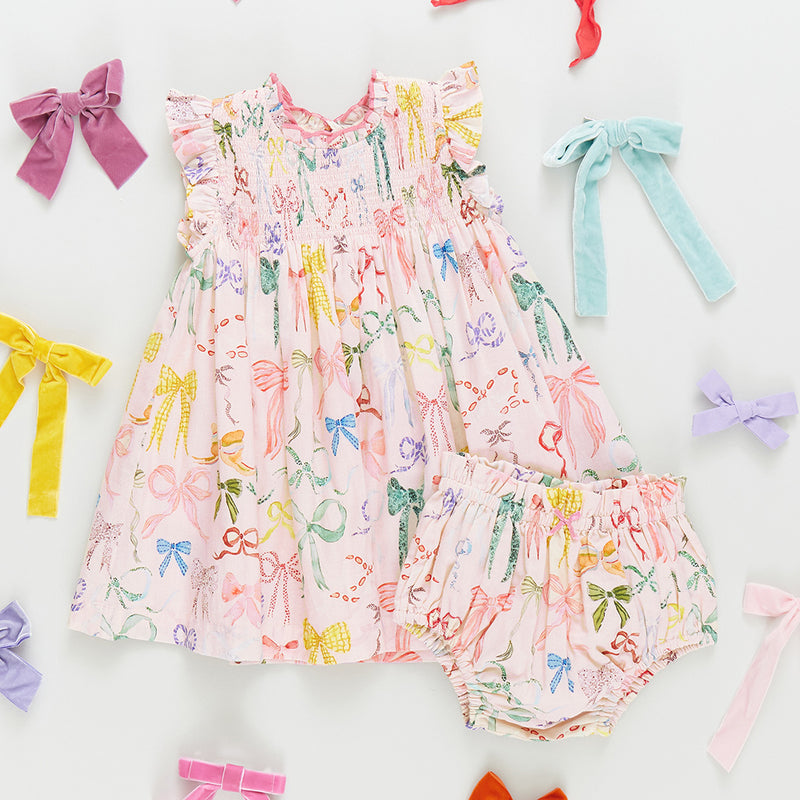 Baby Stevie Dress Set - Watercolor Bows by Pink Chicken