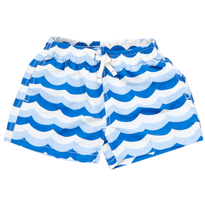 Boys Swim Trunk - Blue Ocean Waves by Pink Chicken FINAL SALE