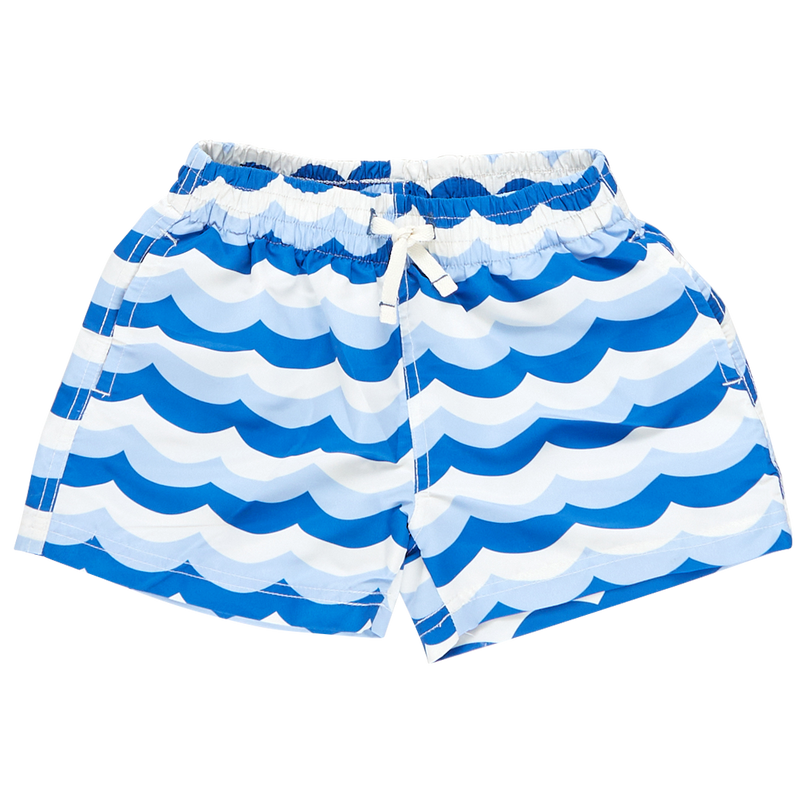 Boys Swim Trunk - Blue Ocean Waves by Pink Chicken FINAL SALE