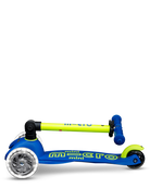 Blue and yellow scooter with 'mini micro' branding on a white background