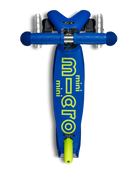 Blue and green scooter with 'mini' branding on a white background