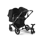 Black stroller with canopy on a white background