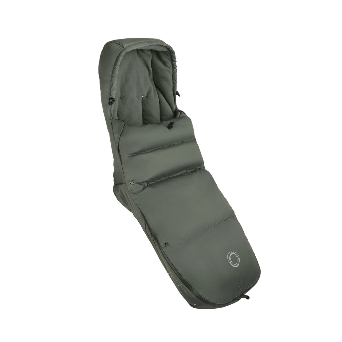 Green baby stroller footmuff on a white background