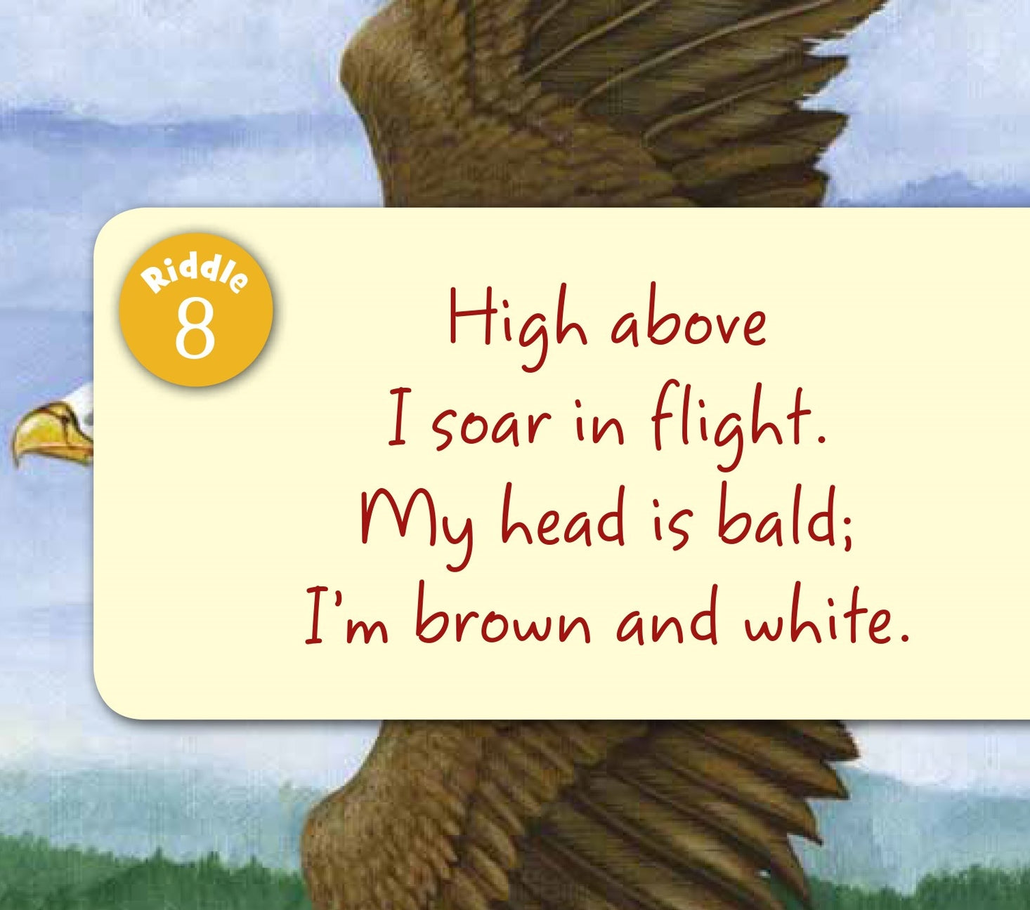 Riddle card with an eagle illustration and text about an eagle's features.