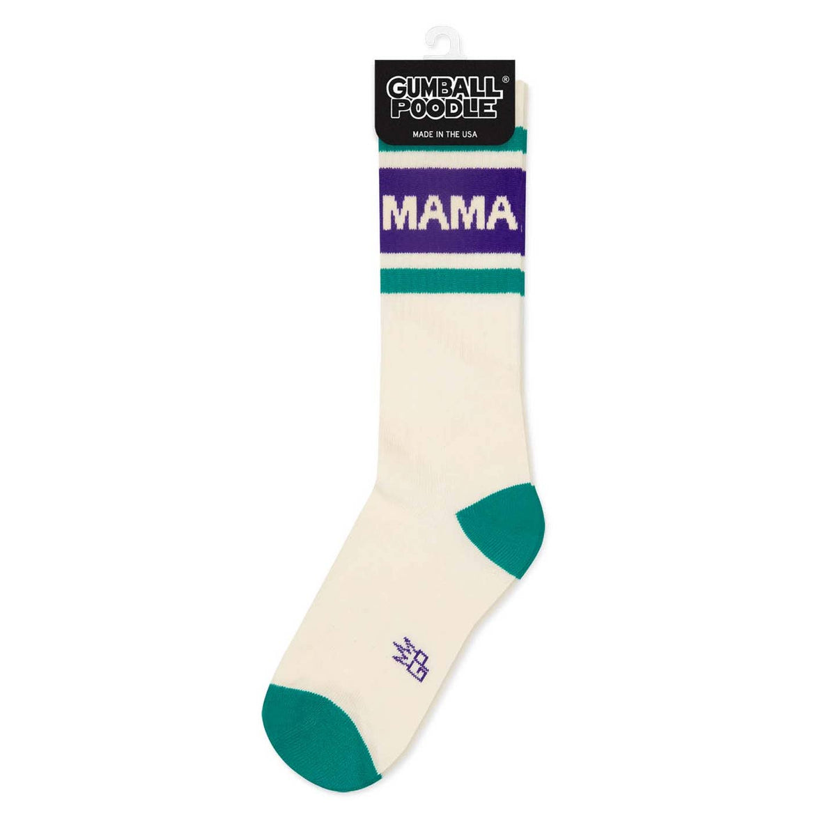 Sock with 'MAMA' text on a white background