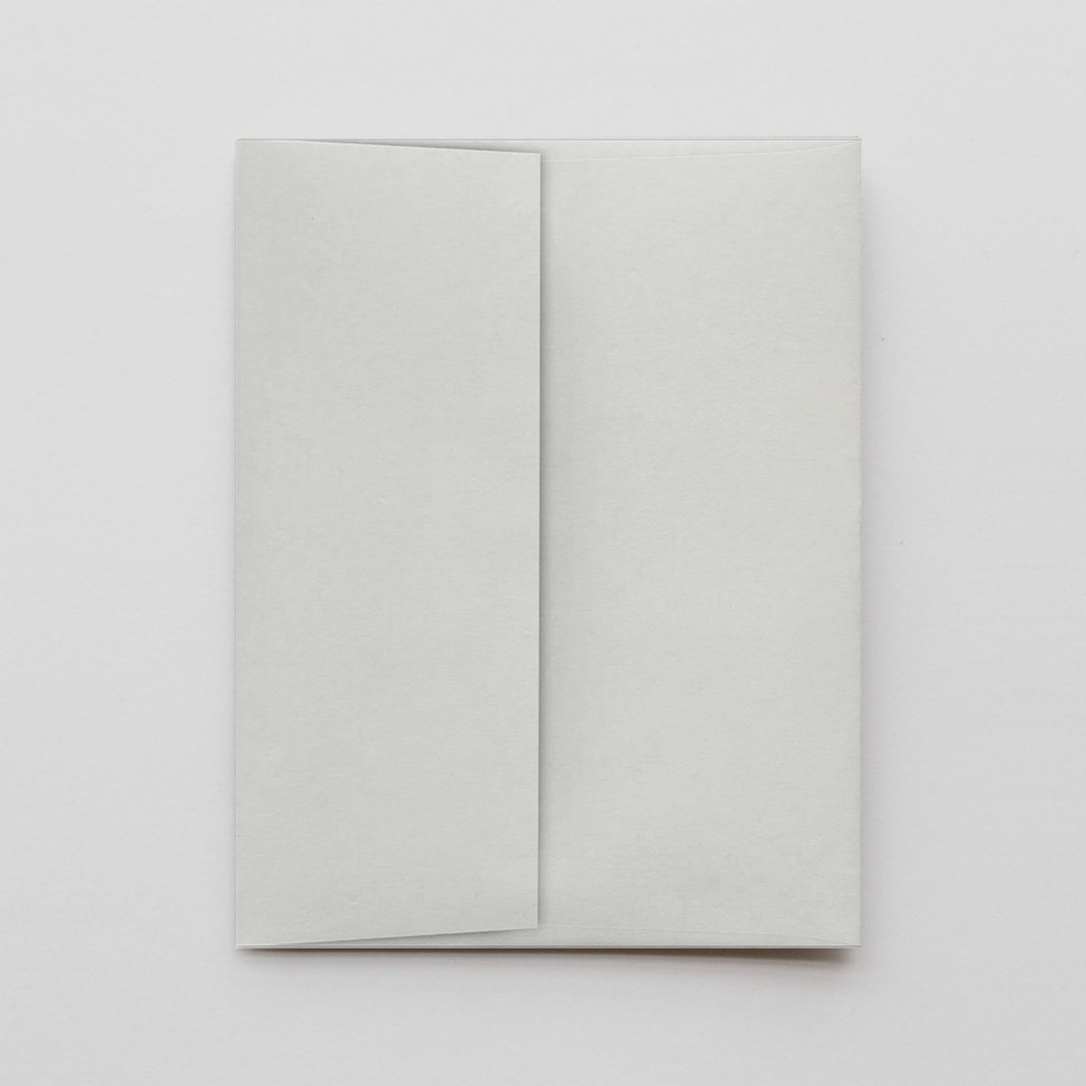 A blank, light gray paper envelope with a vertical flap on a plain light background.