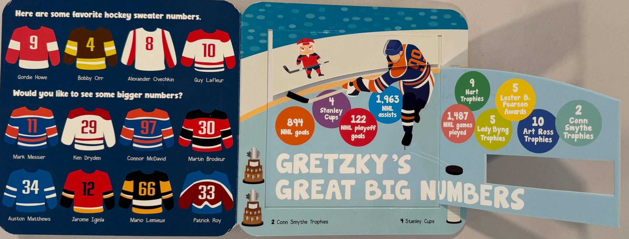 Colorful educational board games about hockey-themed pages, showing numbers on a neutral background.