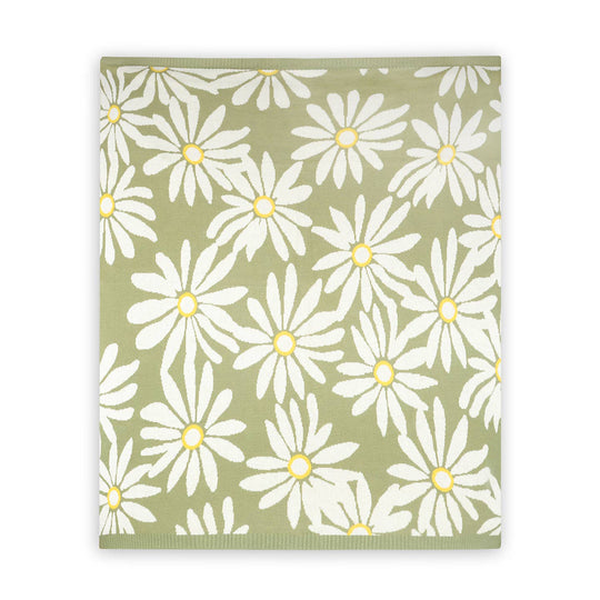 Organic Cotton Jacquard Sweater Knit Baby Blanket - Sage Green Wildflower by Viverano Organics