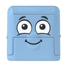 Blue square with cartoon face on a white background