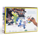 Puzzle box with bat and flower illustration on a white background