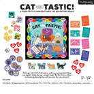 Cat-tastic! board game packaging with game pieces and cards on a white background