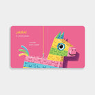 Colorful piñata illustration on a pink background with text