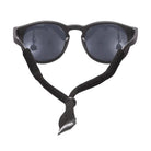 Black sunglasses with a matching black elastic chin strap featuring the brand name 'SUNSHINERS' in white text, shown against a plain white background.
