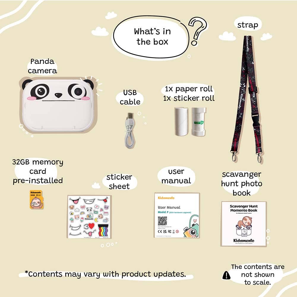 List of items included in a product package with labels and icons.