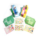 Collection of colorful stationery items including envelopes, stickers, and postcards on a white background.