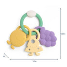 Teething ring with colorful charms on a white background