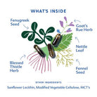 Illustration of herbs and capsules with text labels on a white background