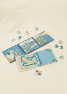 Children's puzzle with airplane design on a beige background