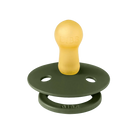 Green and yellow pacifier on a white background