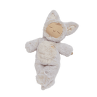 Plush toy resembling a baby in a white outfit on a transparent background