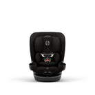 Black car seat with a visible brand logo on a white background
