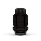 Black car seat with a logo on a white background