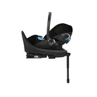 Black baby car seat with adjustable headrest on a white background