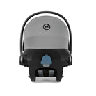 Baby car seat with a clear canopy on a white background