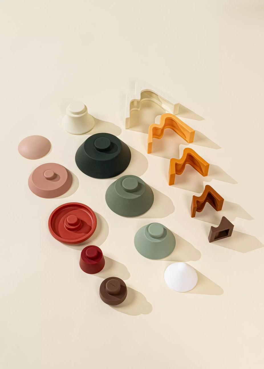 Colorful geometric shapes on a beige background