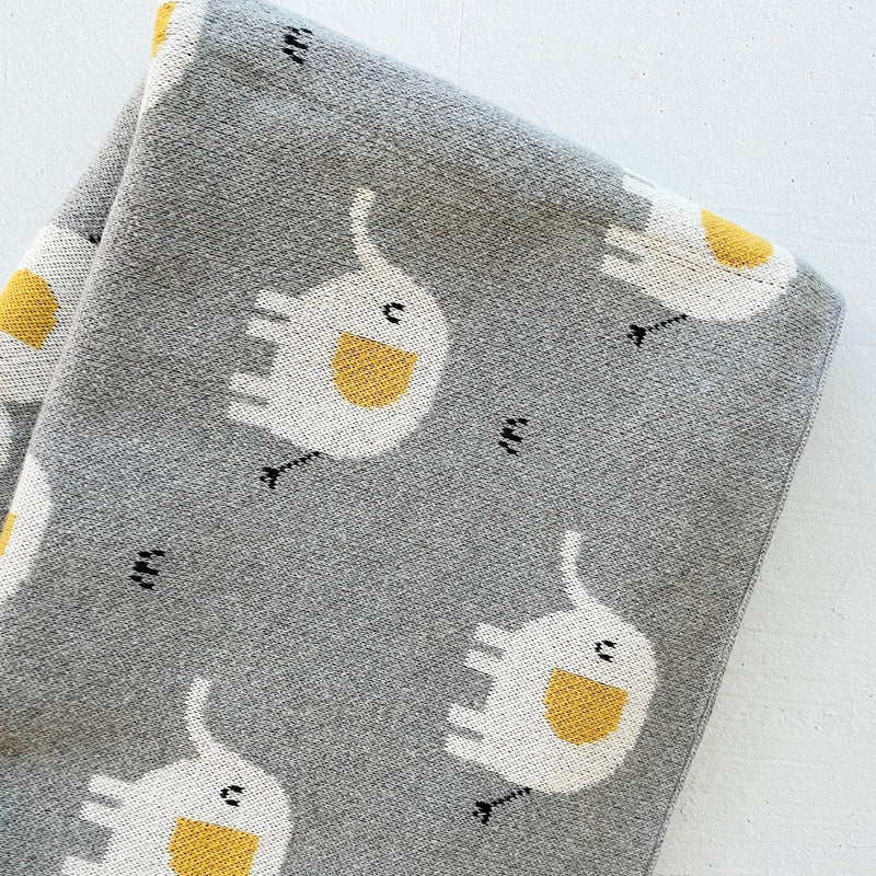 Organic Cotton Jacquard Sweater Knit Baby Blanket - Elephant by Viverano Organics