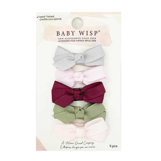 Chelsea Grosgrain Bows on Snap Clips Set of 5 - Pink Pine by Baby Wisp