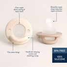 Teething ring with labeled features on a white background