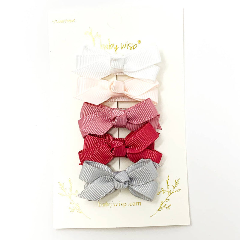Chelsea Grosgrain Bows on Snap Clips Set of 5 - Wedding Bliss by Baby Wisp
