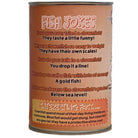Can of fish jokes with humorous text on a white background