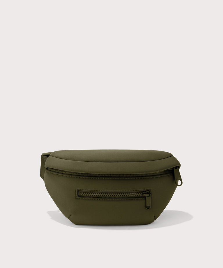 Green waist bag on a light gray background