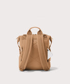 Tan backpack on a light gray background