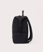 Black backpack on a light gray background