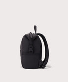 Black backpack on a light gray background