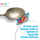 Colorful cartoon snail on a spoon with text and Ooly logo